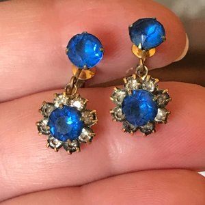 Vintage 1950's Faux Sapphire and Rhinestone Screw Back Earrings